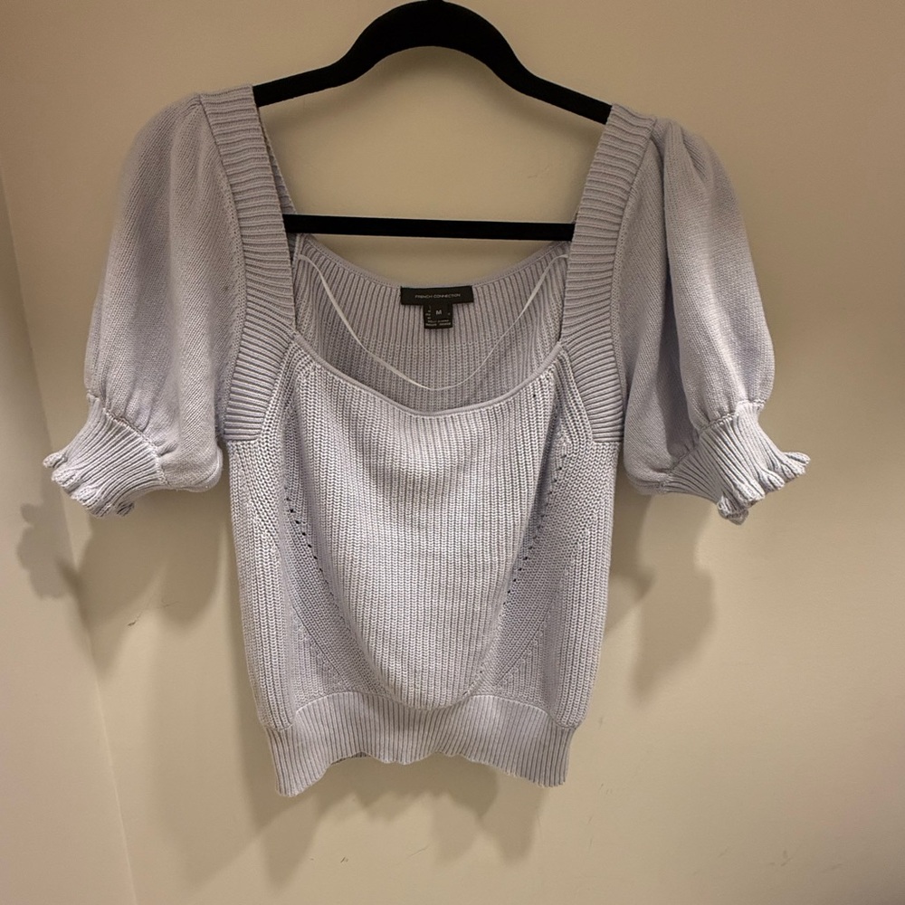French Connection Light Blue Puff Sleeve Sweater